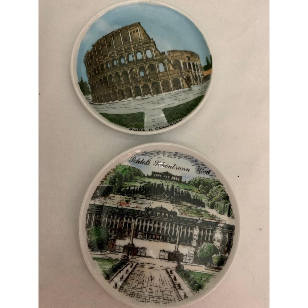 Vintage Travel Coasters Mini Plates Set of 2 Rome Colosseum Vienna Europe Histor